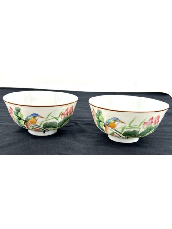 Other - Kutani Bowls Porcelain Floral Rice Soup Hand Painted 4.5" Lot of 2 Vintage